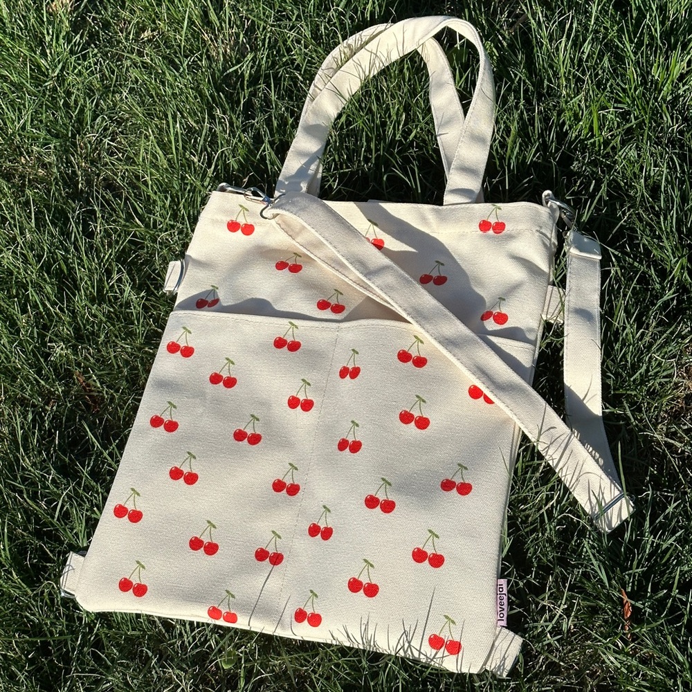 Multi Purpose Cherry Print Canvas Tote Bag